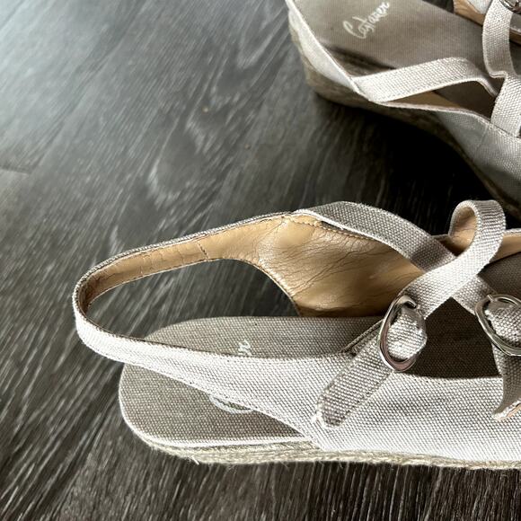 EUC Vintage Castañer Beige Canvas Espadrille Wedge Sandals EU 37 US 6.5 Peep Toe - Picture 12 of 14
